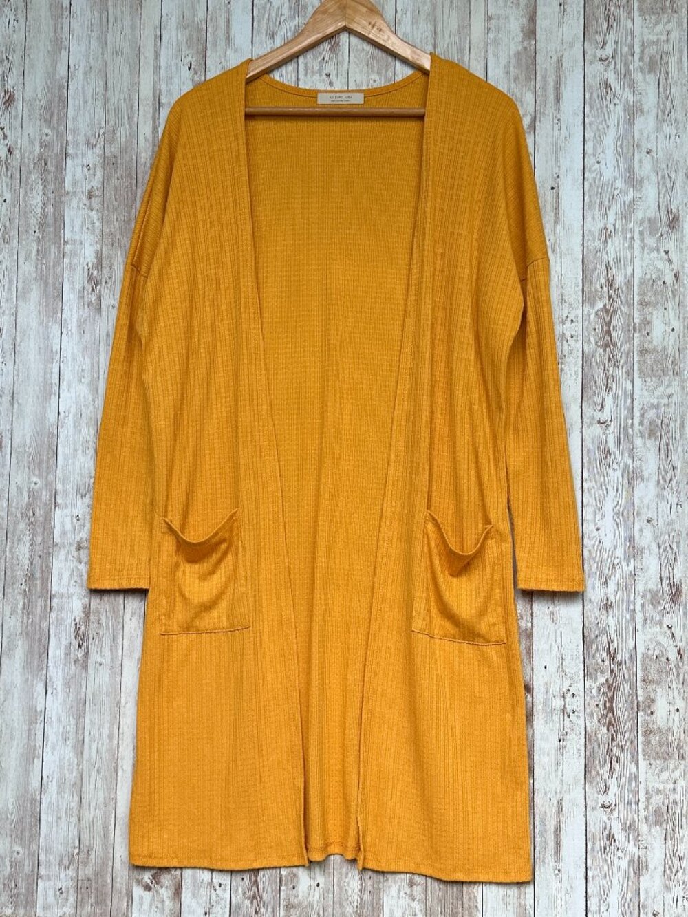 Active USA Open Long Cardigan sz Small Ribbed Duster Lightweight Mustard Yellow
